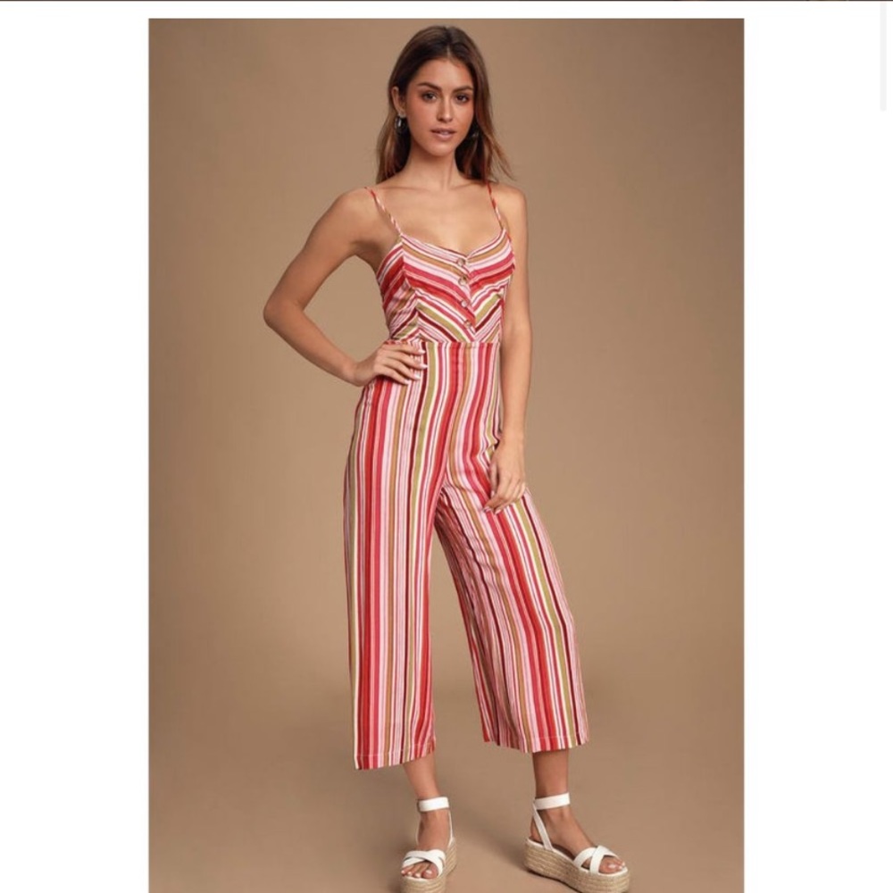 Lulu's Pink & White Striped Jumpsuit